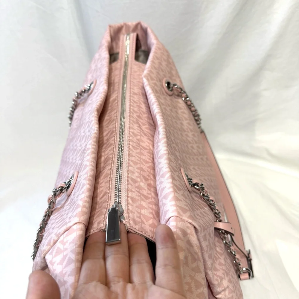 Michael Kors Georgia Large Top Zip Tote Bag Signature Print Canvas Smokey Pink - Picture 9 of 15